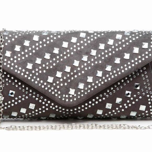 Gray Velvet Studded Clutch / Shoulder Bag - Picture 2 of 10